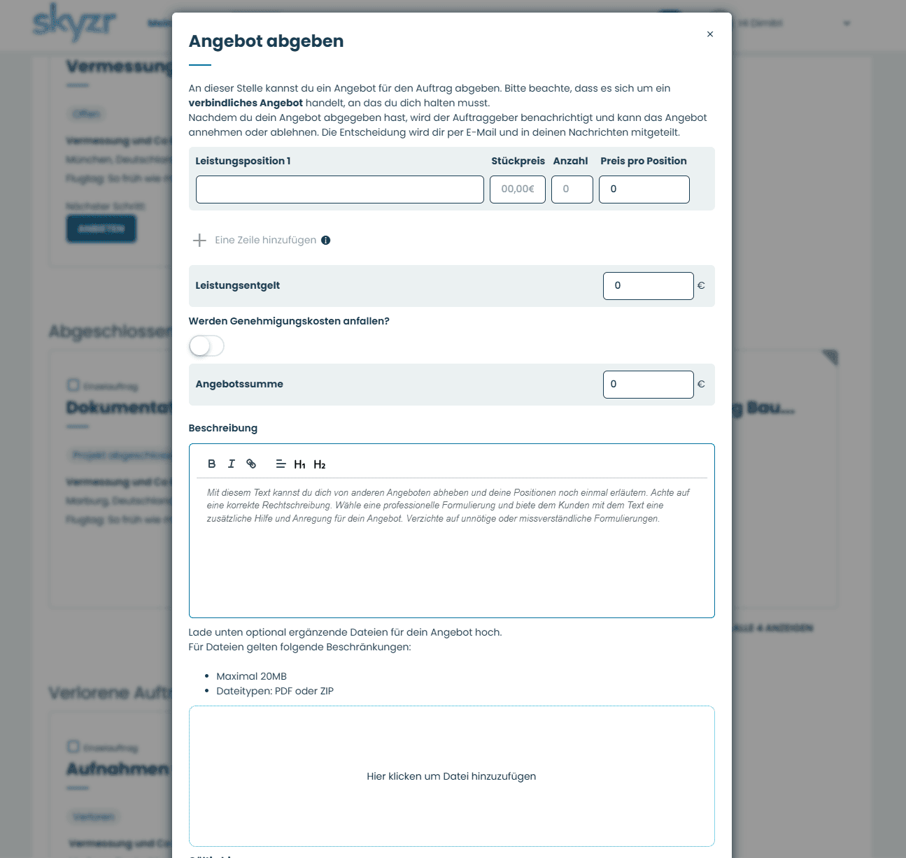 Submitting a quote for a job in just a few clicks