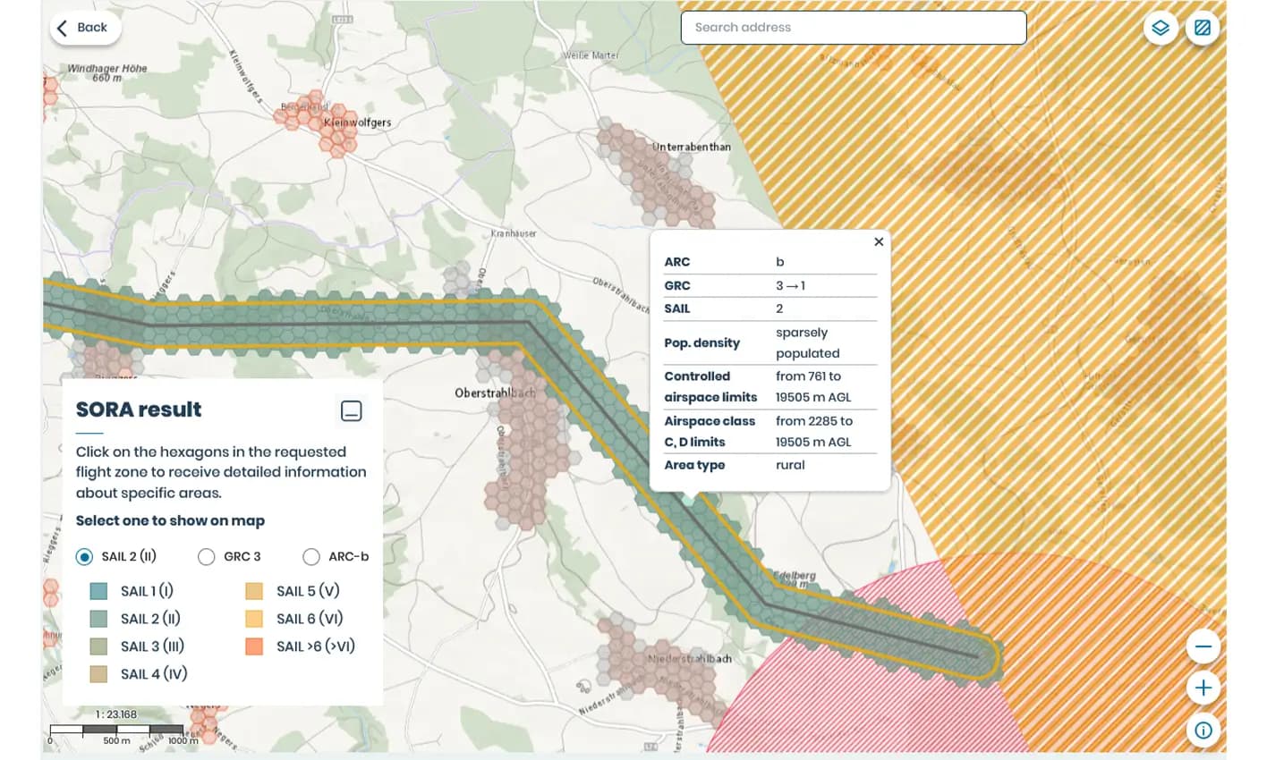 Map showing approval zones for flight planning