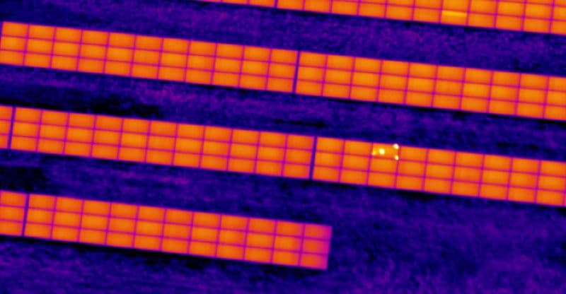 Thermal image of a solar panel installation