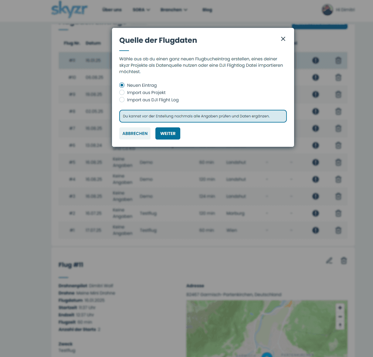 skyzr digitales Fluglogbuch für Drohnenpiloten