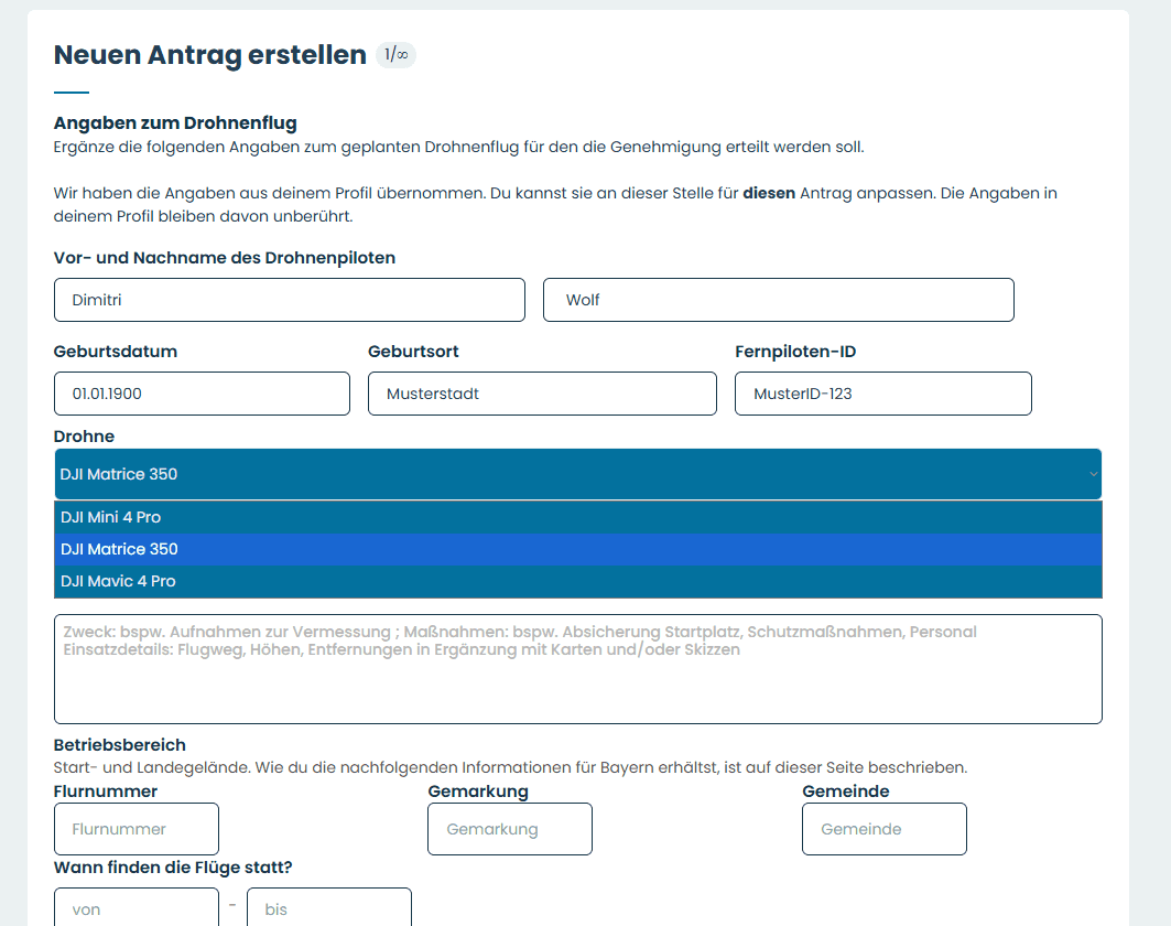 Automatisch vorausgefüllte Profilinformationen im Antrag