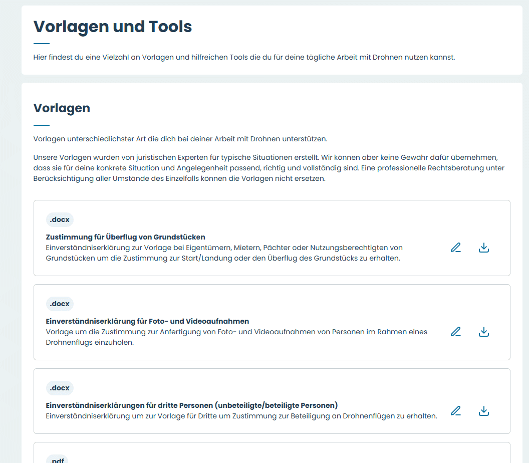 Übersicht der verfügbaren Vorlagen im Vorlagenarchiv