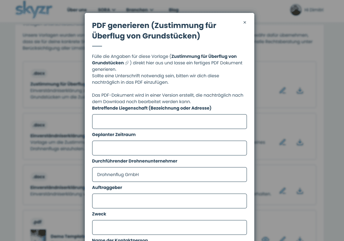 Vorlage online bearbeiten und als PDF erstellen