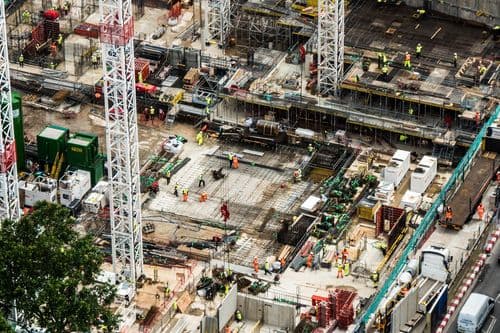 Aerial view of a construction site shell
