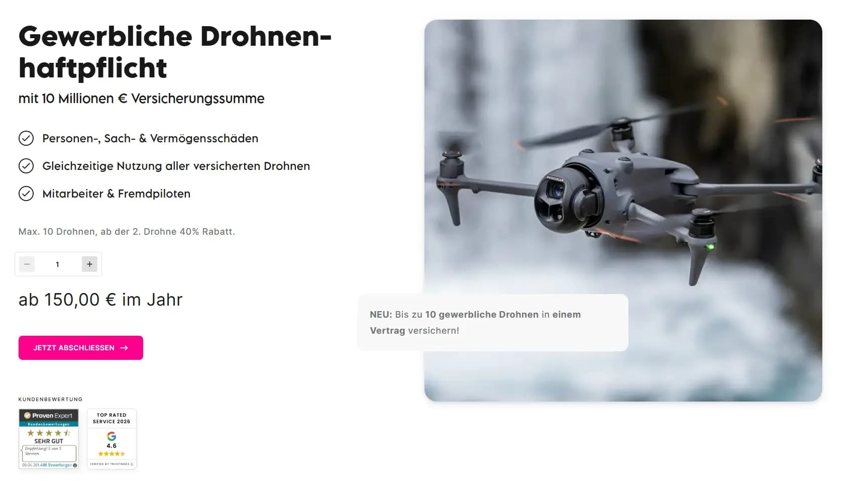 gewerbliche drohnenversicherung helden titelbild der webseite