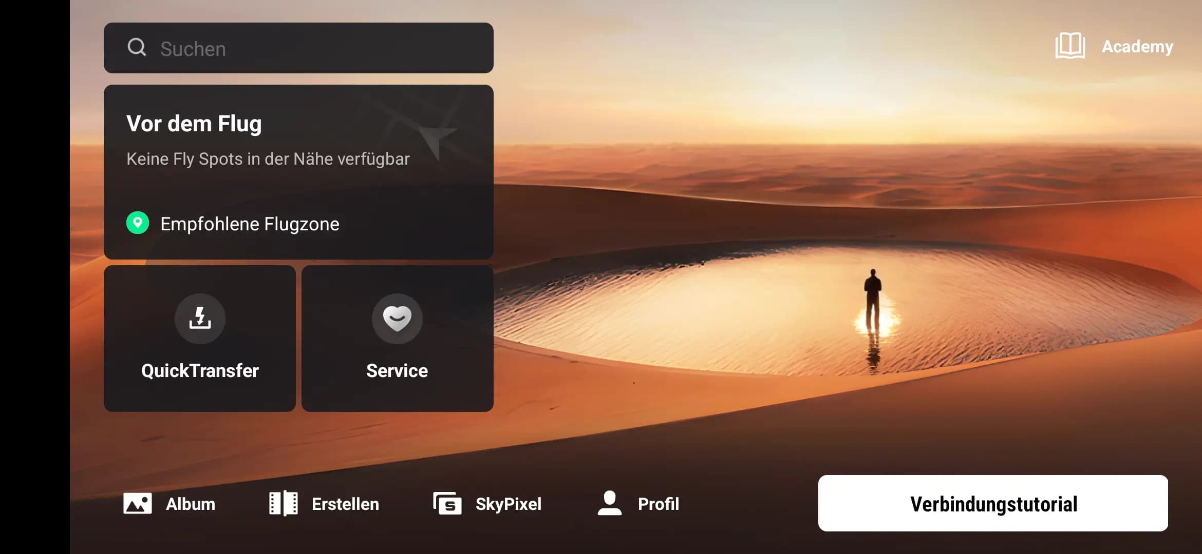 DJI Fly app home screen 2024