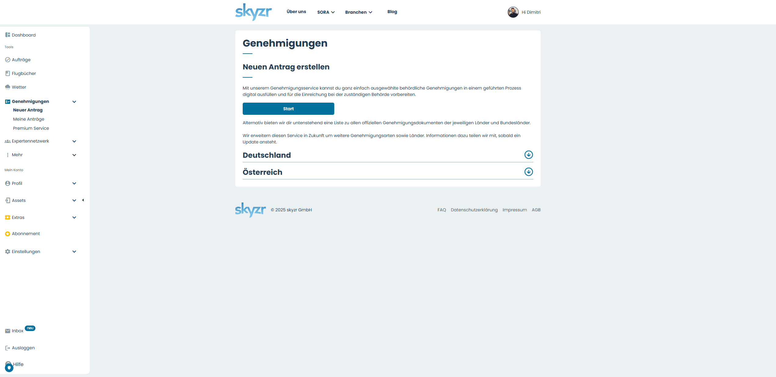 skyzr genehmigungsservice start